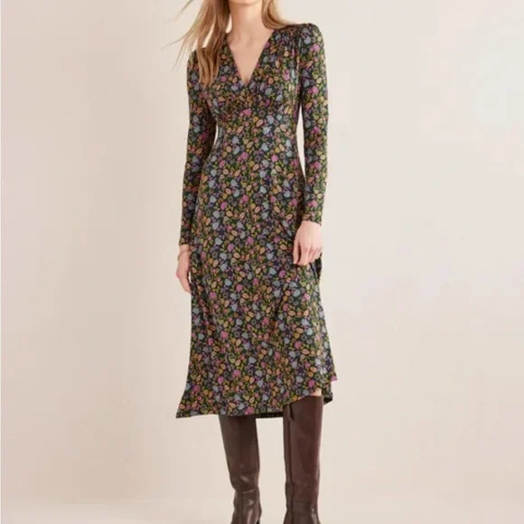 Boden Jersey Midi Tea Dress Chatsworth Green, Lotus Petal - Size 16/18 Regular - Picture 1 of 13